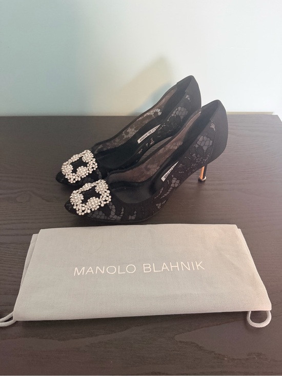Manolo Blahnik Shoes - Manolo Blahnik Black Lace Pumps with Crystal Buckle